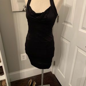 Black Bebe cocktail halter dress.